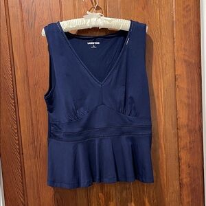 Lands' End Navy V-Neck Peplum Tank Top